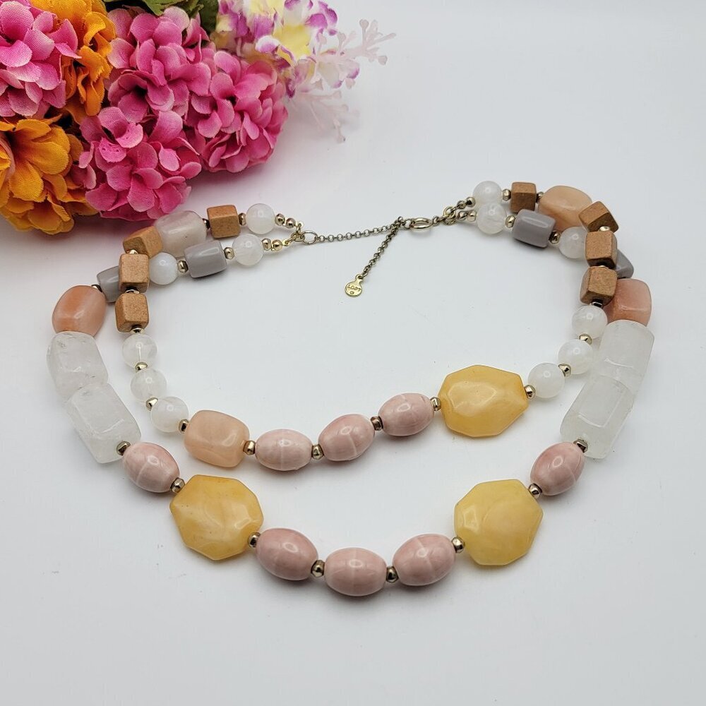 Loft Pastel Colors Chunk  Bead Double Strand Beaded Necklace 20 In Adj. Vintage